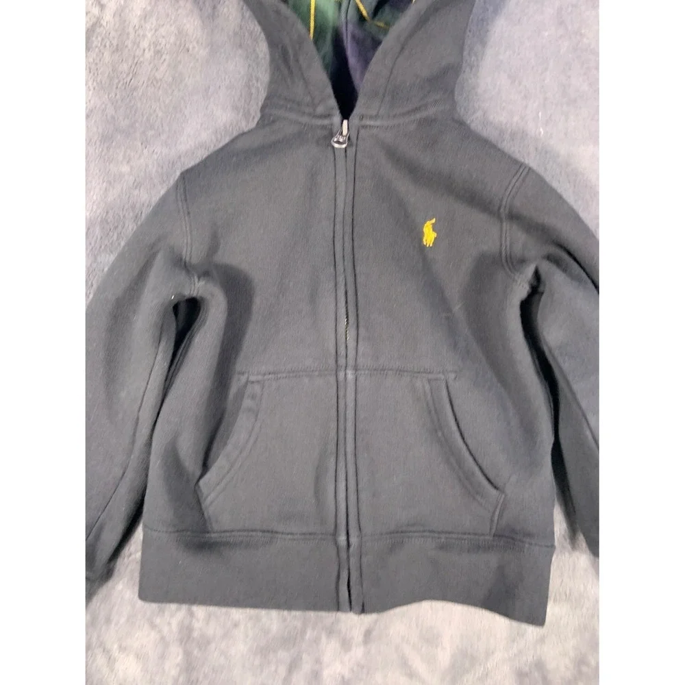 Polo Ralph Lauren Toddler Boys Full Zip Hoodie Black Plaid Lined Size 4T Cotton